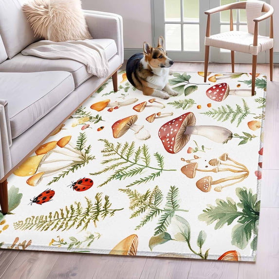 3'x5' Area Rugs, Mushroom Indoor Outdoor Area Rug for Living Room Bedroom, Vintage Botanical Spring Floral Farmhouse Washable Bathroom Rugs Kitchen Floor Carpet Mats Home Decor Aesthetic