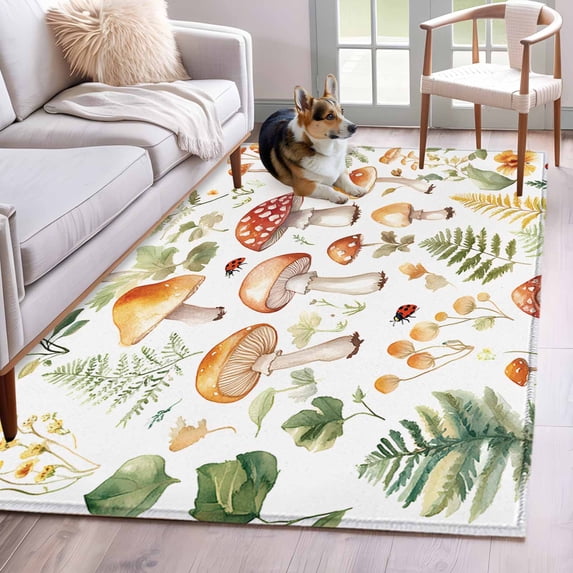 3'x5' Area Rugs, Mushroom Indoor Outdoor Area Rug for Living Room Bedroom, Vintage Botanical Spring Floral Rustic Washable Bathroom Rugs Kitchen Floor Carpet Mats Home Decor Aesthetic