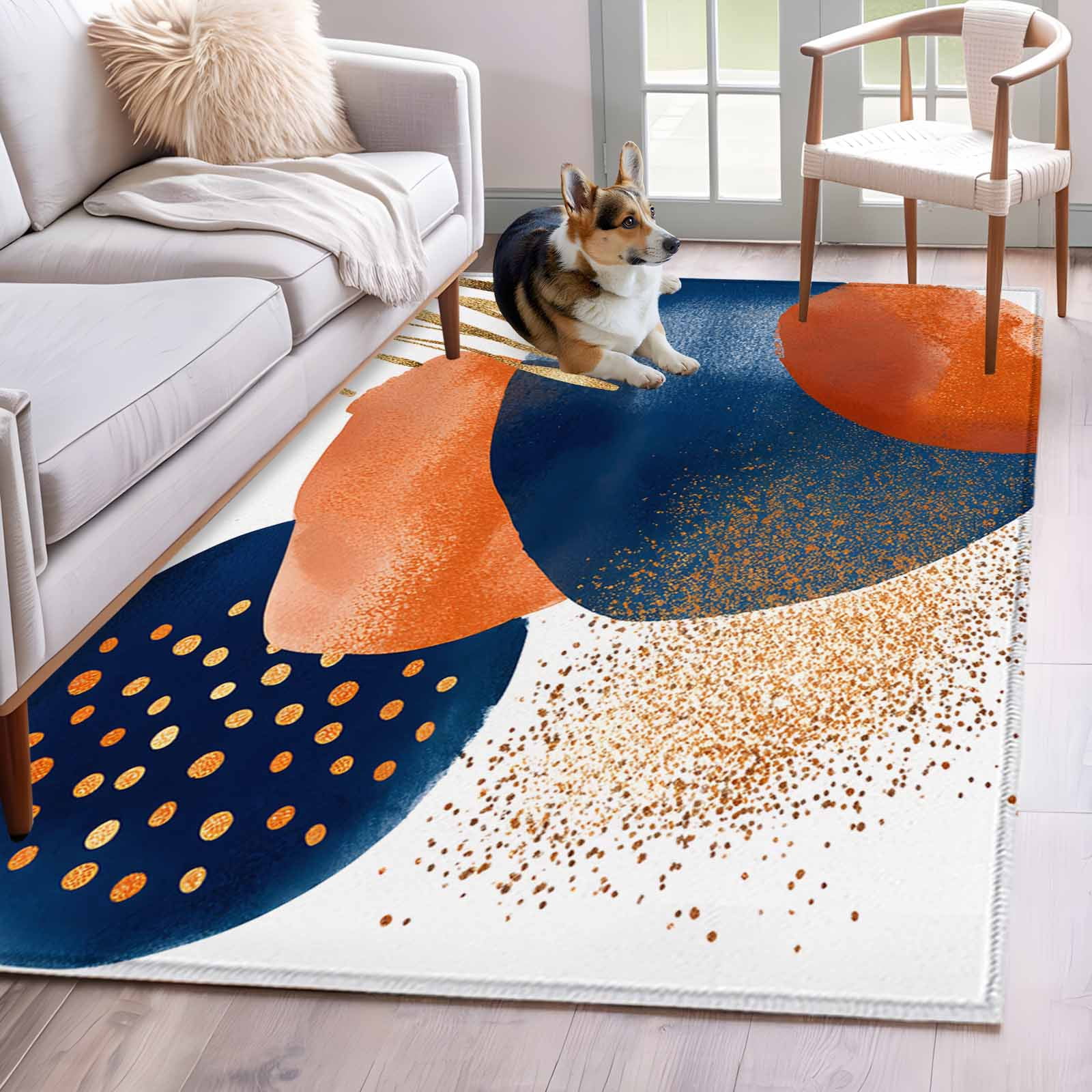 3'x5' Area Rugs, Navy Blue Burnt Orange Indoor Outdoor Area Rug for Living Room Bedroom, Abstract Modern Geometric Washable Bathroom Rugs Kitchen Floor Carpet Mats Home Decor Aesthetic