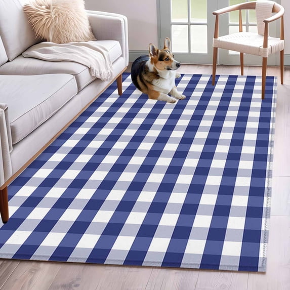 3'x5' Area Rugs, Navy Blue Checkered Indoor Outdoor Area Rug for Living Room Bedroom, Farmhouse Blue White Buffalo Plaid Washable Bathroom Rugs Kitchen Floor Carpet Mats Home Decor Aesthetic