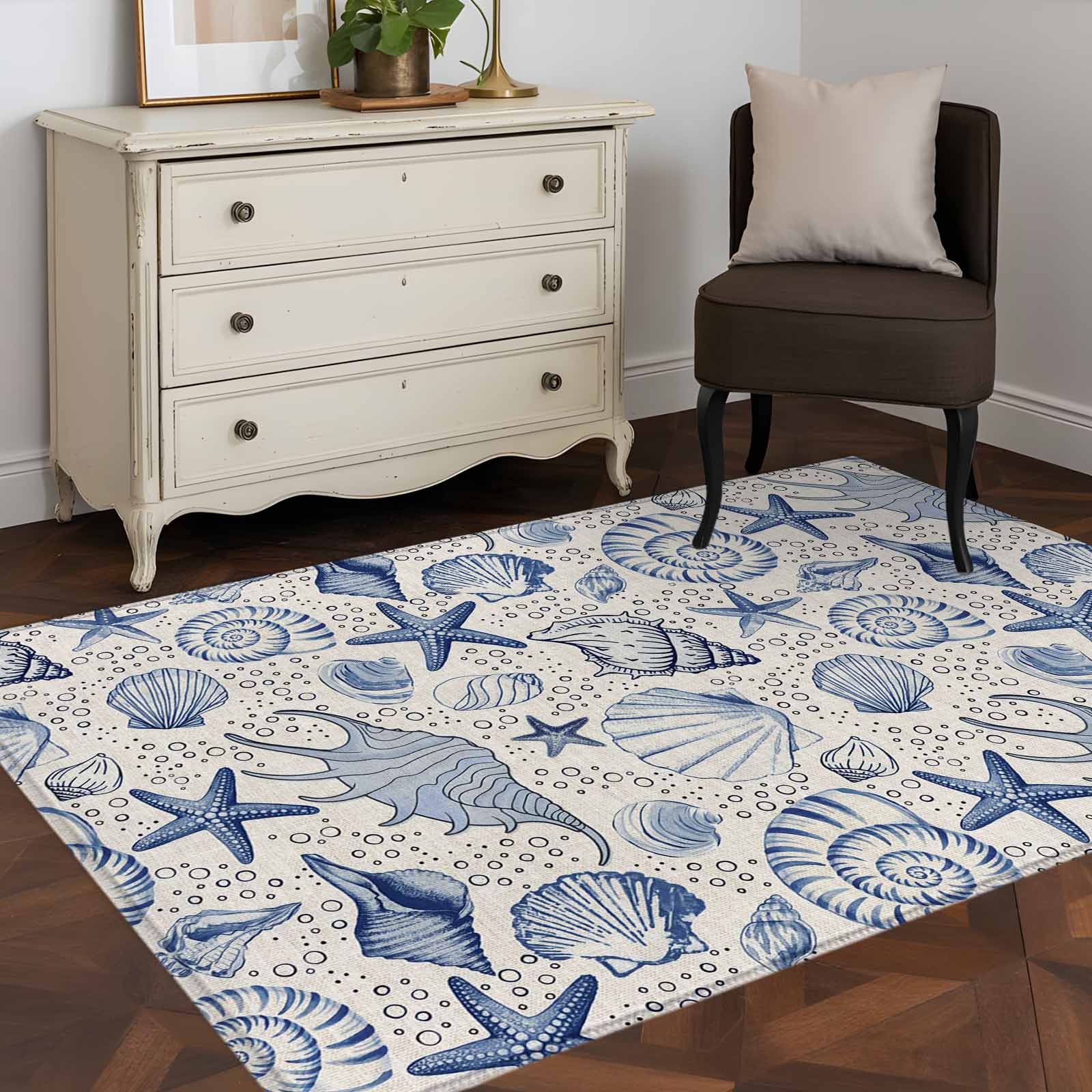 3'x5' Area Rugs, Navy Blue Coastal Indoor Outdoor Area Rug for Living ...