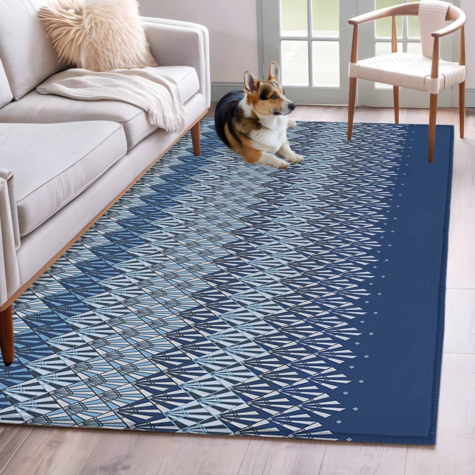 Aethics Rugs 3'x5' Area Rugs, Navy Blue Geometric Indoor Outdoor Area Rug for Living ...