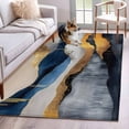 thumbnail image 1 of 3'x5' Area Rugs, Navy Blue Golden Indoor Outdoor Area Rug for Living Room Bedroom, Abstract Modern Artwork Washable Bathroom Rugs Kitchen Floor Carpet Mats Home Decor Aesthetic, 1 of 8