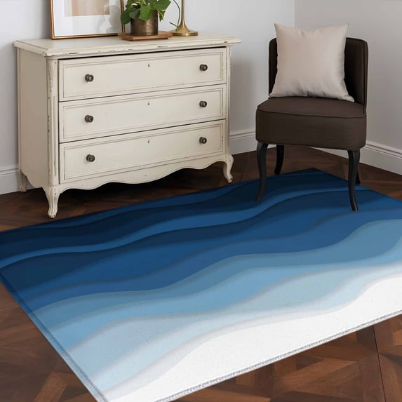 3'x5' Area Rugs, Navy Blue Ombre Indoor Outdoor Area Rug for Living Room Bedroom, Modern Moire Wave Gradient Washable Bathroom Rugs Kitchen Floor Carpet Mats Home Decor Aesthetic