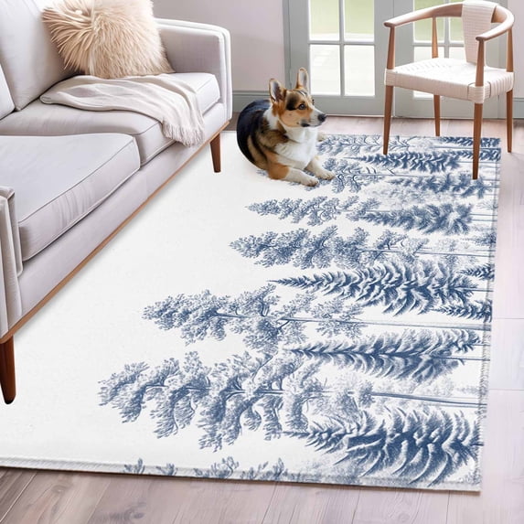 3'x5' Area Rugs, Navy Blue Pastoral Tree Indoor Outdoor Area Rug for Living Room Bedroom, Vintage Botanical Spring Washable Bathroom Rugs Kitchen Floor Carpet Mats Home Decor Aesthetic