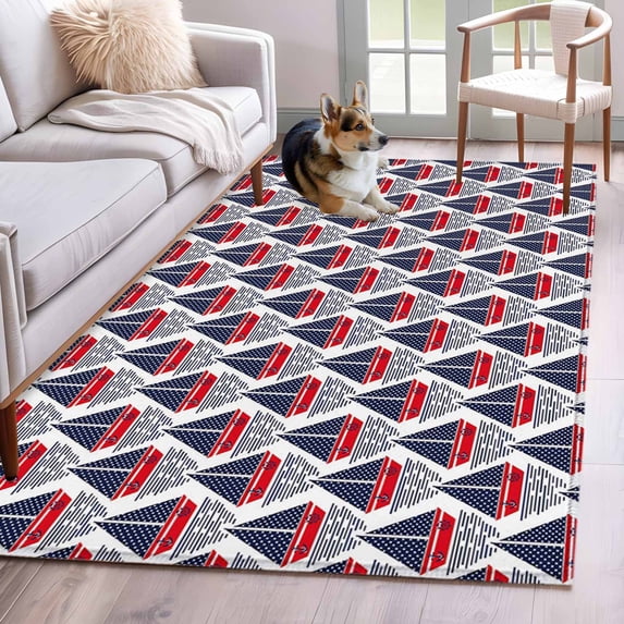 3'x5' Area Rugs, Navy Blue Red Boat Indoor Outdoor Area Rug for Living Room Bedroom, Nautical Anchor Rudder Coastal Washable Bathroom Rugs Kitchen Floor Carpet Mats Home Decor Aesthetic