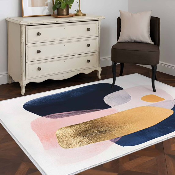 3'x5' Area Rugs, Navy Blue Yellow Pink Indoor Outdoor Area Rug for Living Room Bedroom, Modern Abstract Art Geometric Washable Bathroom Rugs Kitchen Floor Carpet Mats Home Decor Aesthetic
