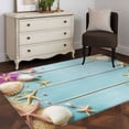 thumbnail image 1 of 3'x5' Area Rugs, Ocean Coastal Indoor Outdoor Area Rug for Living Room Bedroom, Blue Wooden Grain Starfish Seashells Floral Washable Bathroom Rugs Kitchen Floor Carpet Mats Home Decor Aesthetic, 1 of 8