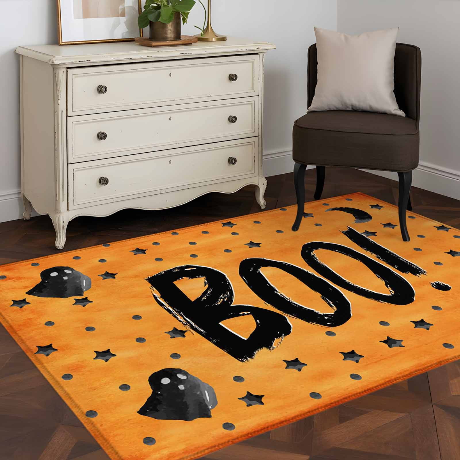 3'x5' Area Rugs, Orange BOO Halloween Indoor Outdoor Area Rug for ...