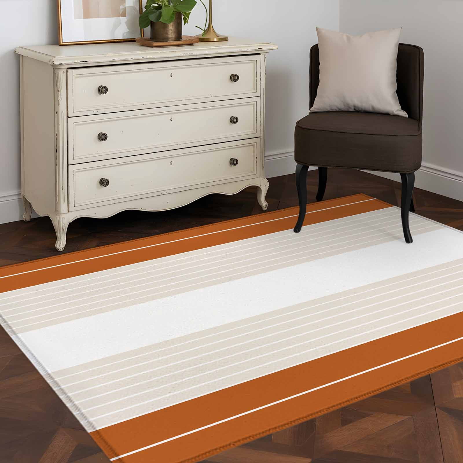 3'x5' Area Rugs, Orange Beige Stripe Indoor Outdoor Area Rug for Living ...