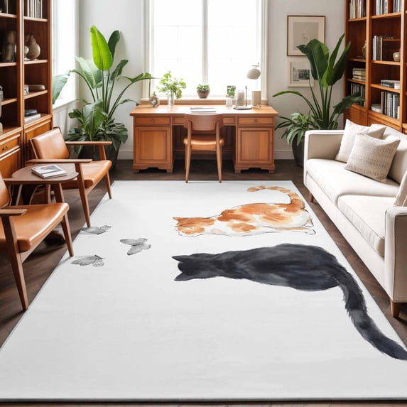 3'x5' Area Rugs, Orange Black Cat Indoor Outdoor Area Rug for Living ...