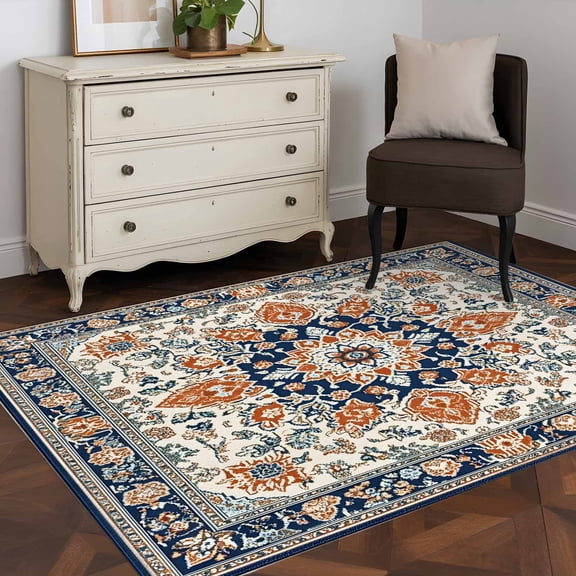 3'x5' Area Rugs, Orange Blue Boho Southwestern Indoor Outdoor Area Rug for Living Room Bedroom, Ethnic Rustic Classical Washable Bathroom Rugs Kitchen Floor Carpet Mats Home Decor Aesthetic