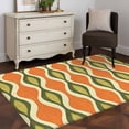 thumbnail image 1 of 3'x5' Area Rugs, Orange Green Geometric Indoor Outdoor Area Rug for Living Room Bedroom, Abstract Moire Contemporary Washable Bathroom Rugs Kitchen Floor Carpet Mats Home Decor Aesthetic, 1 of 8