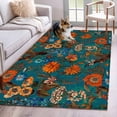 thumbnail image 1 of 3'x5' Area Rugs, Orange Green Spring Floral Indoor Outdoor Area Rug for Living Room Bedroom, Vintage Botanical Summer Flower Washable Bathroom Rugs Kitchen Floor Carpet Mats Home Decor Aesthetic, 1 of 8