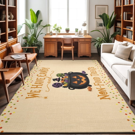3'x5' Area Rugs, Orange Halloween Indoor Outdoor Area Rug for Living Room Bedroom, Pumpkins Spooky Spiders Candy Polka Dot Washable Bathroom Rugs Kitchen Floor Carpet Mats Home Decor Aesthetic