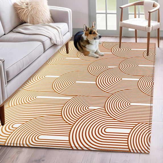 3'x5' Area Rugs, Orange Ombre Indoor Outdoor Area Rug for Living Room Bedroom, Farmhouse Stripes Modern Abstract Art Washable Bathroom Rugs Kitchen Floor Carpet Mats Home Decor Aesthetic