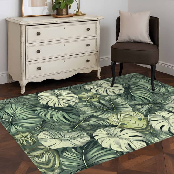 3'x5' Area Rugs, Palm Leaves Indoor Outdoor Area Rug for Living Room Bedroom, Country Summer Botanical Tropical Plants Washable Bathroom Rugs Kitchen Floor Carpet Mats Home Decor Aesthetic