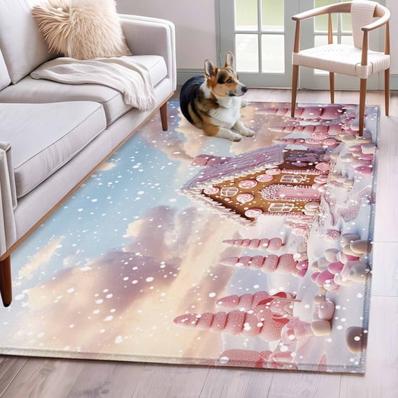 3'x5' Area Rugs, Pink Blue Christmas Indoor Outdoor Area Rug for Living Room Bedroom, Xmas Snowflake Tree Washable Bathroom Rugs Kitchen Floor Carpet Mats Home Decor Aesthetic