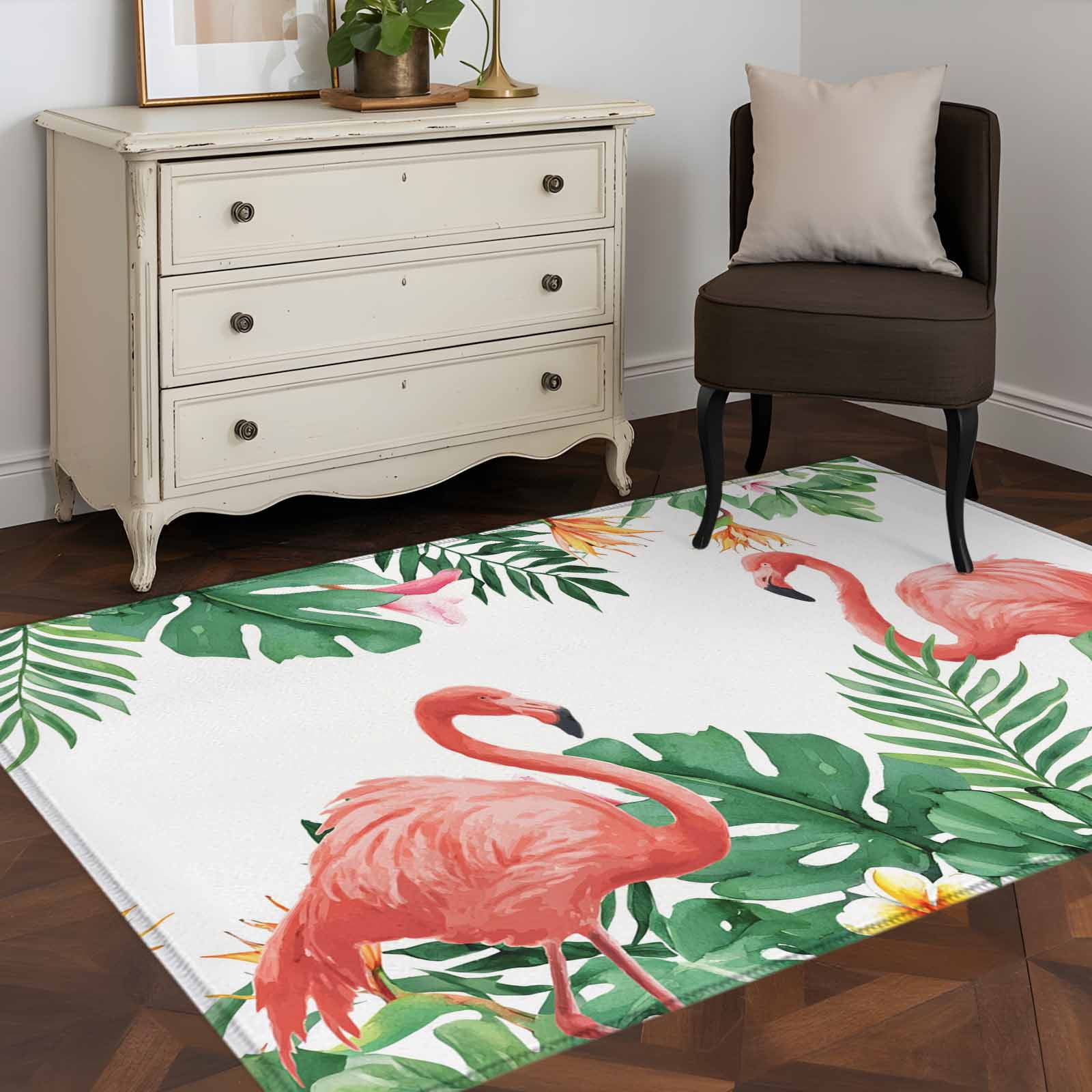 3'x5' Area Rugs, Pink Flamingo Birds Indoor Outdoor Area Rug for Living ...