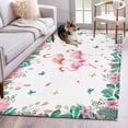 thumbnail image 1 of 3'x5' Area Rugs, Pink Flamingo Indoor Outdoor Area Rug for Living Room Bedroom, Tropical Botanical Summer Butterfly Flower Washable Bathroom Rugs Kitchen Floor Carpet Mats Home Decor Aesthetic, 1 of 8