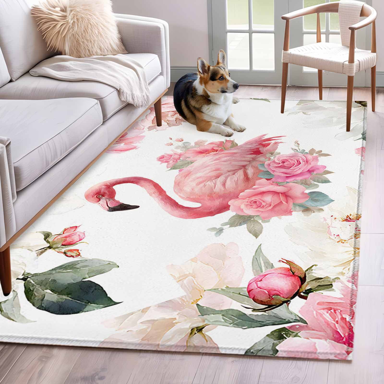 3'x5' Area Rugs, Pink Flamingo Indoor Outdoor Area Rug for Living Room ...