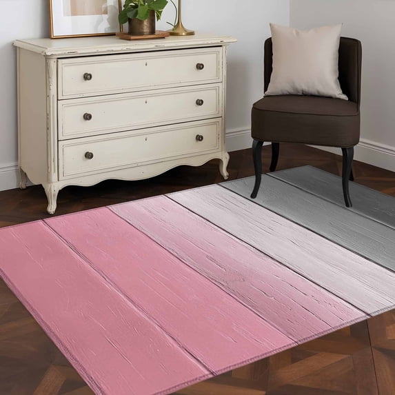 3'x5' Area Rugs, Pink Gray Ombre Indoor Outdoor Area Rug for Living Room Bedroom, Vintage Country Wooden Washable Bathroom Rugs Kitchen Floor Carpet Mats Home Decor Aesthetic