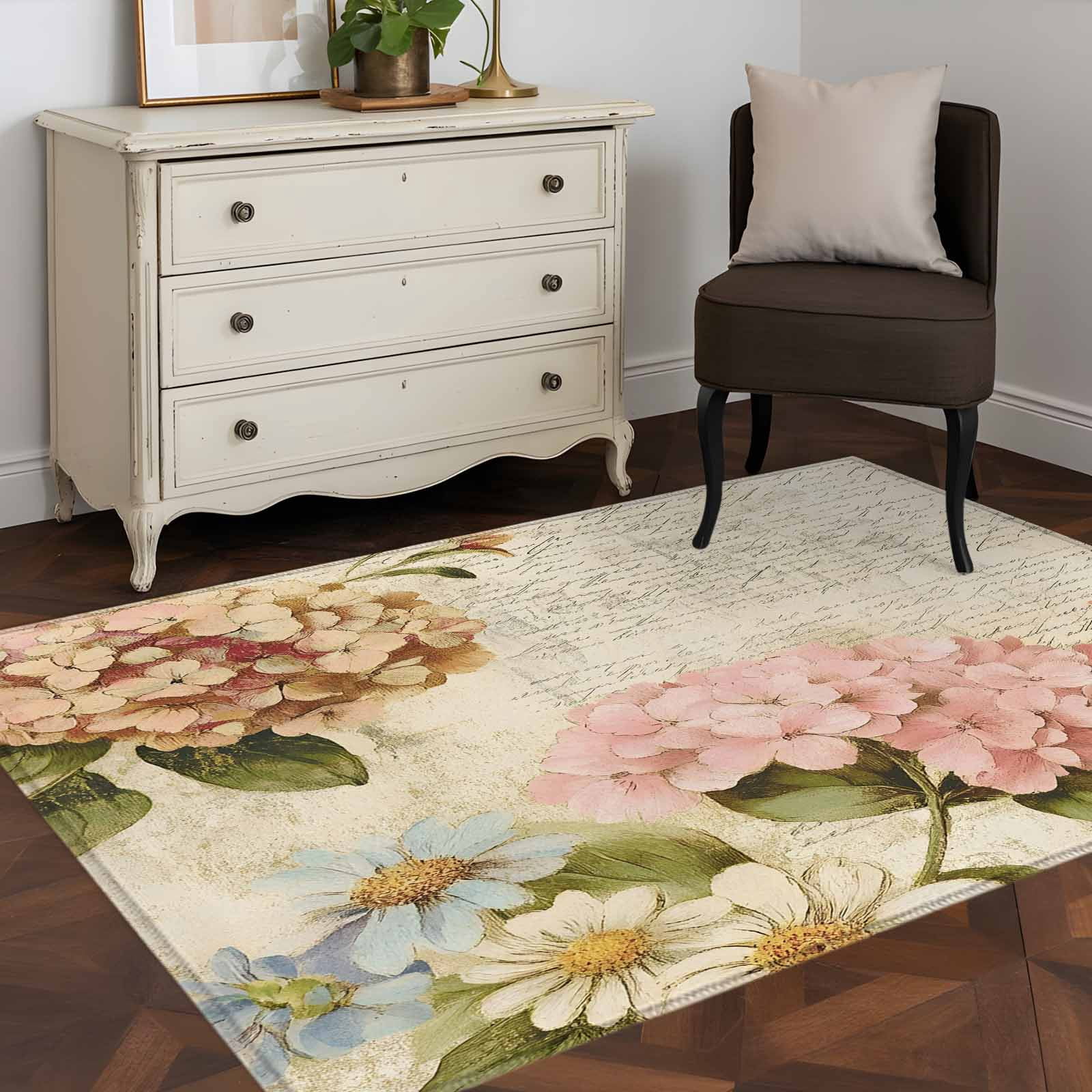 3'x5' Area Rugs, Pink Orange Hydrangea Indoor Outdoor Area Rug for ...