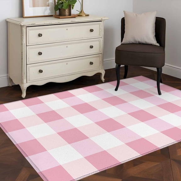 3'x5' Area Rugs, Pink Plaid Indoor Outdoor Area Rug for Living Room Bedroom, Spring Farmhouse Buffalo Checkered Washable Bathroom Rugs Kitchen Floor Carpet Mats Home Decor Aesthetic