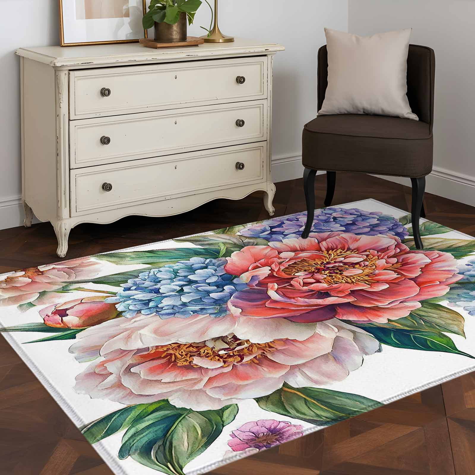 3'x5' Area Rugs, Pink Purple Hydrangea Indoor Outdoor Area Rug for ...