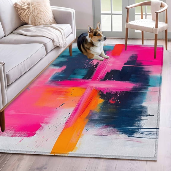3'x5' Area Rugs, Pink Teal Black Indoor Outdoor Area Rug for Living Room Bedroom, Modern Oil Painting Contemporary Washable Bathroom Rugs Kitchen Floor Carpet Mats Home Decor Aesthetic