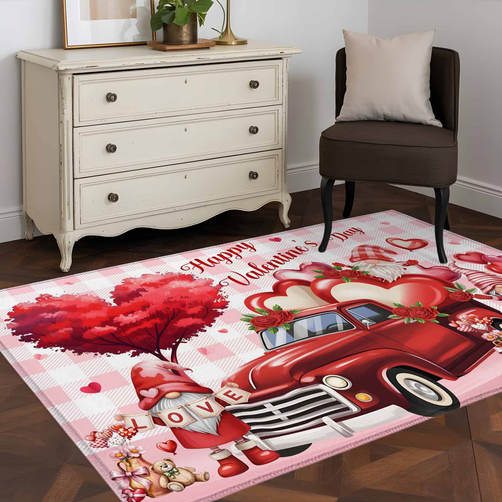 3'x5' Area Rugs, Pink Valentine's Day Indoor Outdoor Area Rug for ...