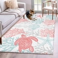 thumbnail image 1 of 3'x5' Area Rugs, Red Aqua Coastal Indoor Outdoor Area Rug for Living Room Bedroom, Sea Turtle Nautical Coral Summer Beach Washable Bathroom Rugs Kitchen Floor Carpet Mats Home Decor Aesthetic, 1 of 8