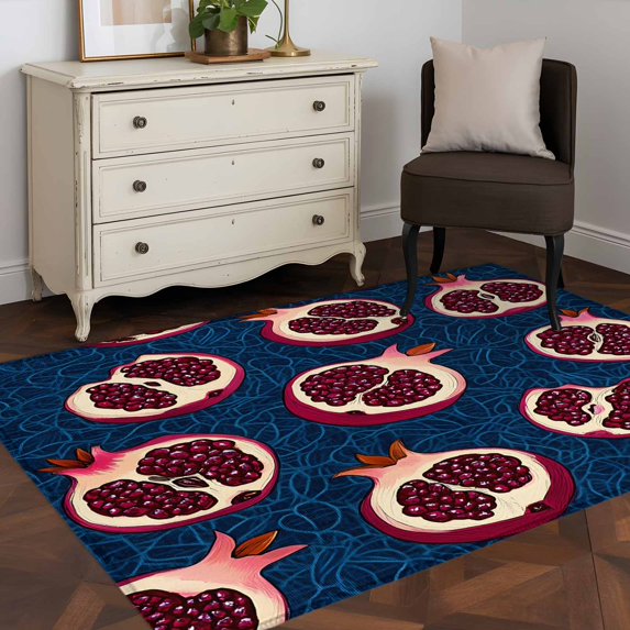 3'x5' Area Rugs, Red Blue Fruit Indoor Outdoor Area Rug for Living Room Bedroom, Summer Fruits Geometric Art Washable Bathroom Rugs Kitchen Floor Carpet Mats Home Decor Aesthetic