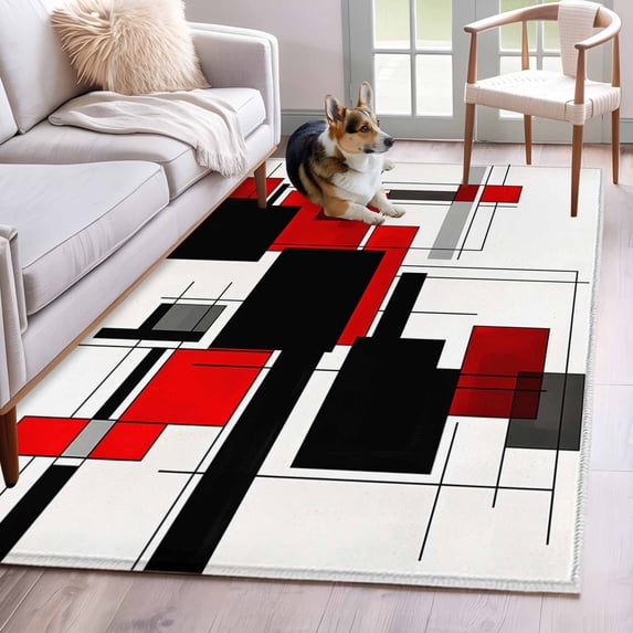 3'x5' Area Rugs, Red Grey Black Indoor Outdoor Area Rug for Living Room Bedroom, Irregular Modern Geometric Abstract Washable Bathroom Rugs Kitchen Floor Carpet Mats Home Decor Aesthetic