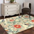 thumbnail image 1 of 3'x5' Area Rugs, Red Pink Floral Indoor Outdoor Area Rug for Living Room Bedroom, Vintage Watercolor Bird Flower Leaf Plant Washable Bathroom Rugs Kitchen Floor Carpet Mats Home Decor Aesthetic, 1 of 8