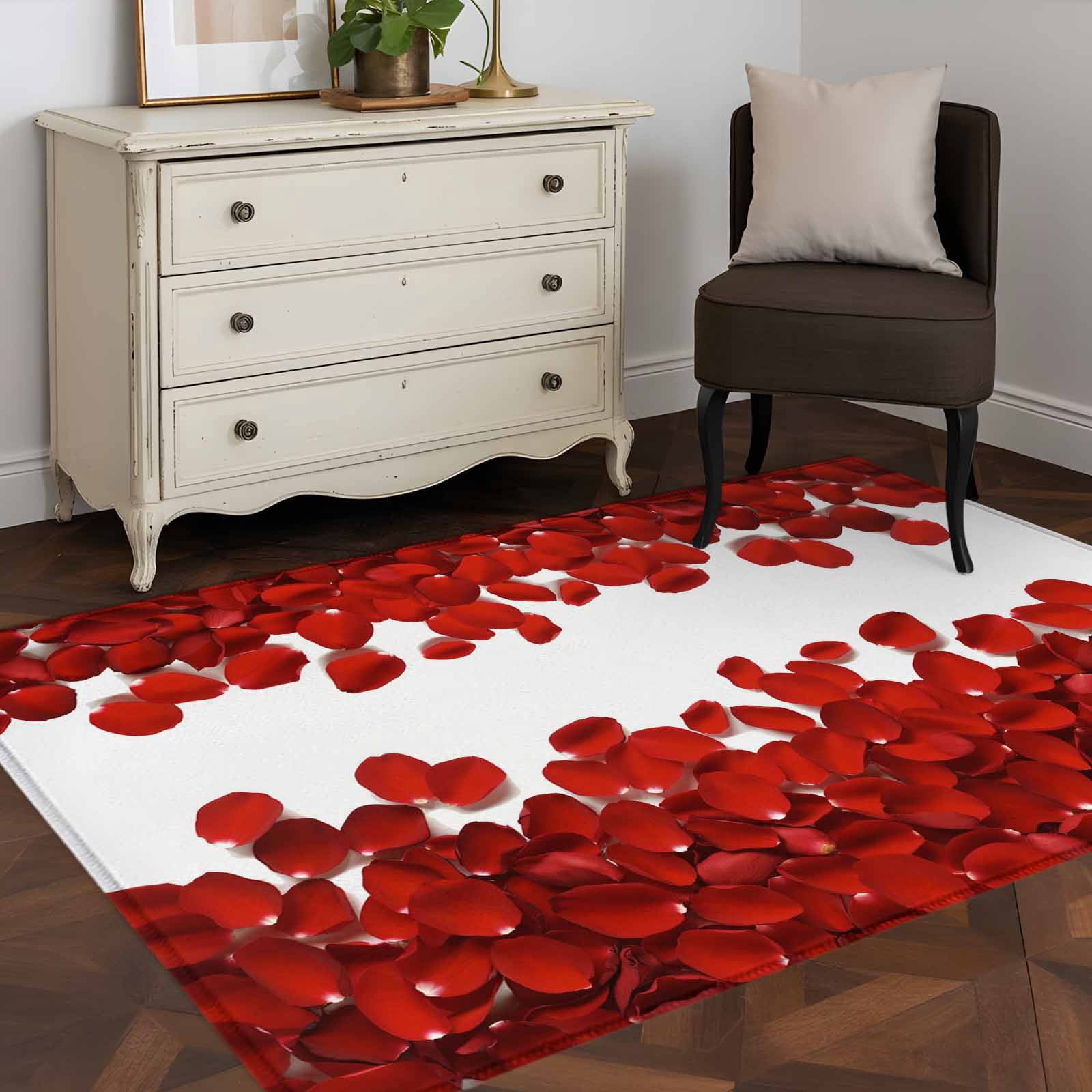 Red Or Roses Area Rugs 3'x5' Area Rugs, Red Rose Petals Indoor Outdoor Area Rug for Living ...