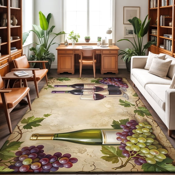 3'x5' Area Rugs, Red Wine Indoor Outdoor Area Rug for Living Room Bedroom, Grapes Rustic Bottles Farmhouse Italian Manor Washable Bathroom Rugs Kitchen Floor Carpet Mats Home Decor Aesthetic
