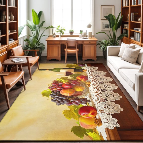 3'x5' Area Rugs, Rustic Grape Peach Indoor Outdoor Area Rug for Living Room Bedroom, Realistic Fruits Apples Wine Washable Bathroom Rugs Kitchen Floor Carpet Mats Home Decor Aesthetic