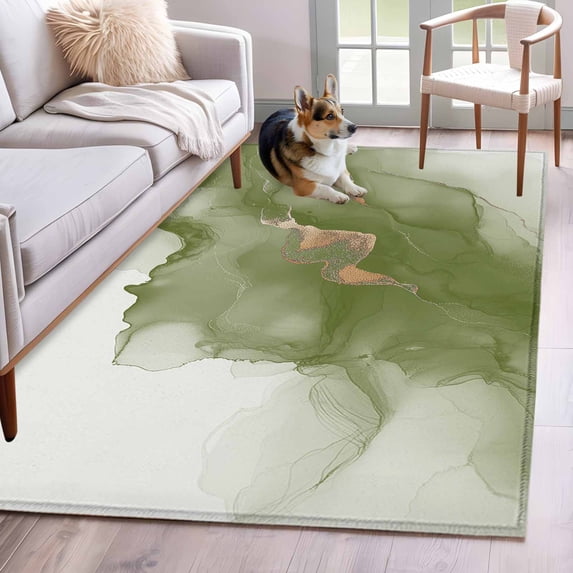 3'x5' Area Rugs, Sage Green Marble Indoor Outdoor Area Rug for Living Room Bedroom, Modern Ombre Abstract Ink Painting Art Washable Bathroom Rugs Kitchen Floor Carpet Mats Home Decor Aesthetic