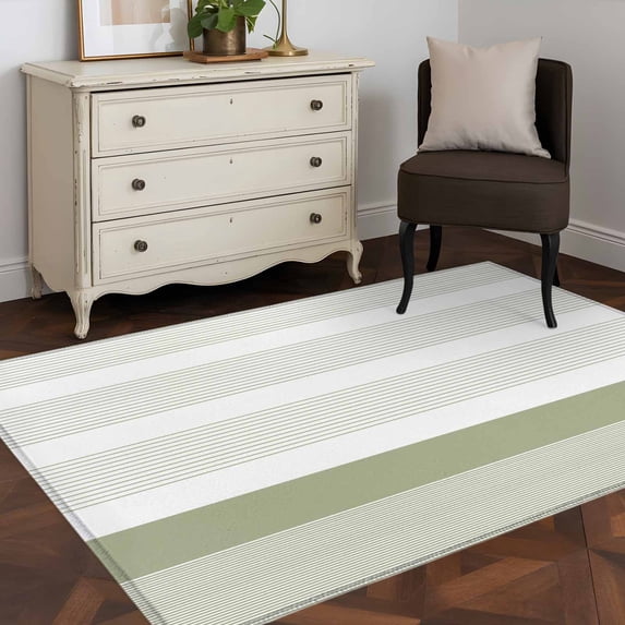 3'x5' Area Rugs, Sage Green Stripe Indoor Outdoor Area Rug for Living Room Bedroom, Modern Rustic Horizontal Green Striped Washable Bathroom Rugs Kitchen Floor Carpet Mats Home Decor Aesthetic