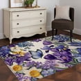 thumbnail image 1 of 3'x5' Area Rugs, Spring Floral Indoor Outdoor Area Rug for Living Room Bedroom, Purple Tulips Hydrangeas Butterflies Beige Washable Bathroom Rugs Kitchen Floor Carpet Mats Home Decor Aesthetic, 1 of 8