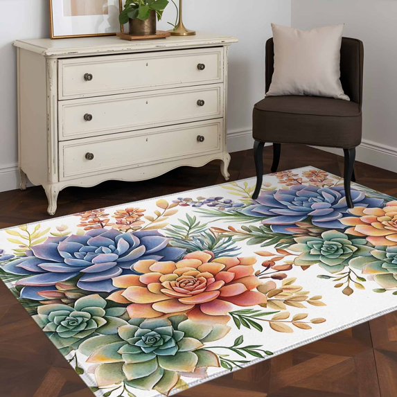3'x5' Area Rugs, Spring Floral Succulents Indoor Outdoor Area Rug for Living Room Bedroom, Watercolor Botanical Summer Washable Bathroom Rugs Kitchen Floor Carpet Mats Home Decor Aesthetic