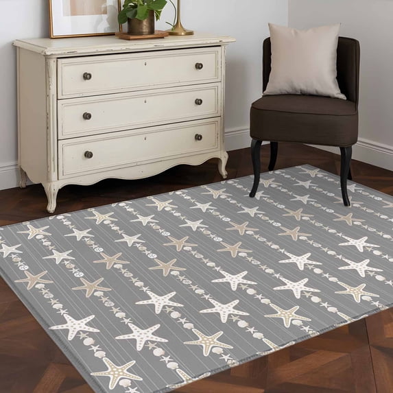 3'x5' Area Rugs, Starfish Grey Indoor Outdoor Area Rug for Living Room Bedroom, Coastal Ocean Summer Sea Beach Washable Bathroom Rugs Kitchen Floor Carpet Mats Home Decor Aesthetic