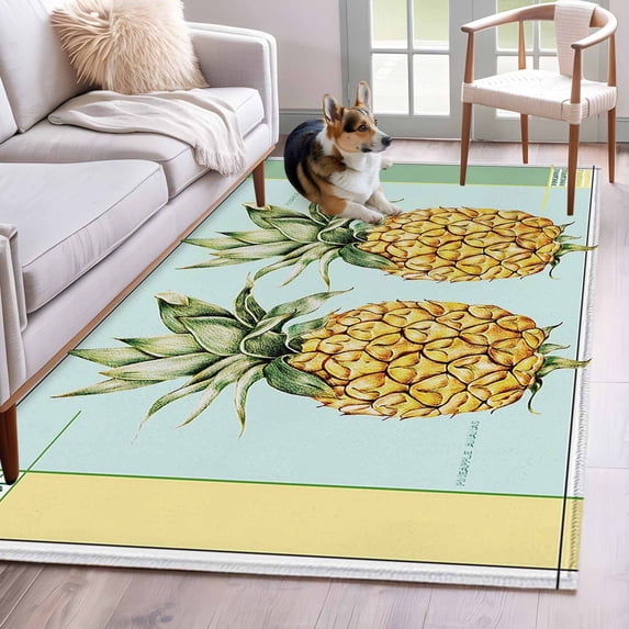3'x5' Area Rugs, Summer Pineapple Indoor Outdoor Area Rug for Living Room Bedroom, Yellow Blue Green Striped Geometric Washable Bathroom Rugs Kitchen Floor Carpet Mats Home Decor Aesthetic