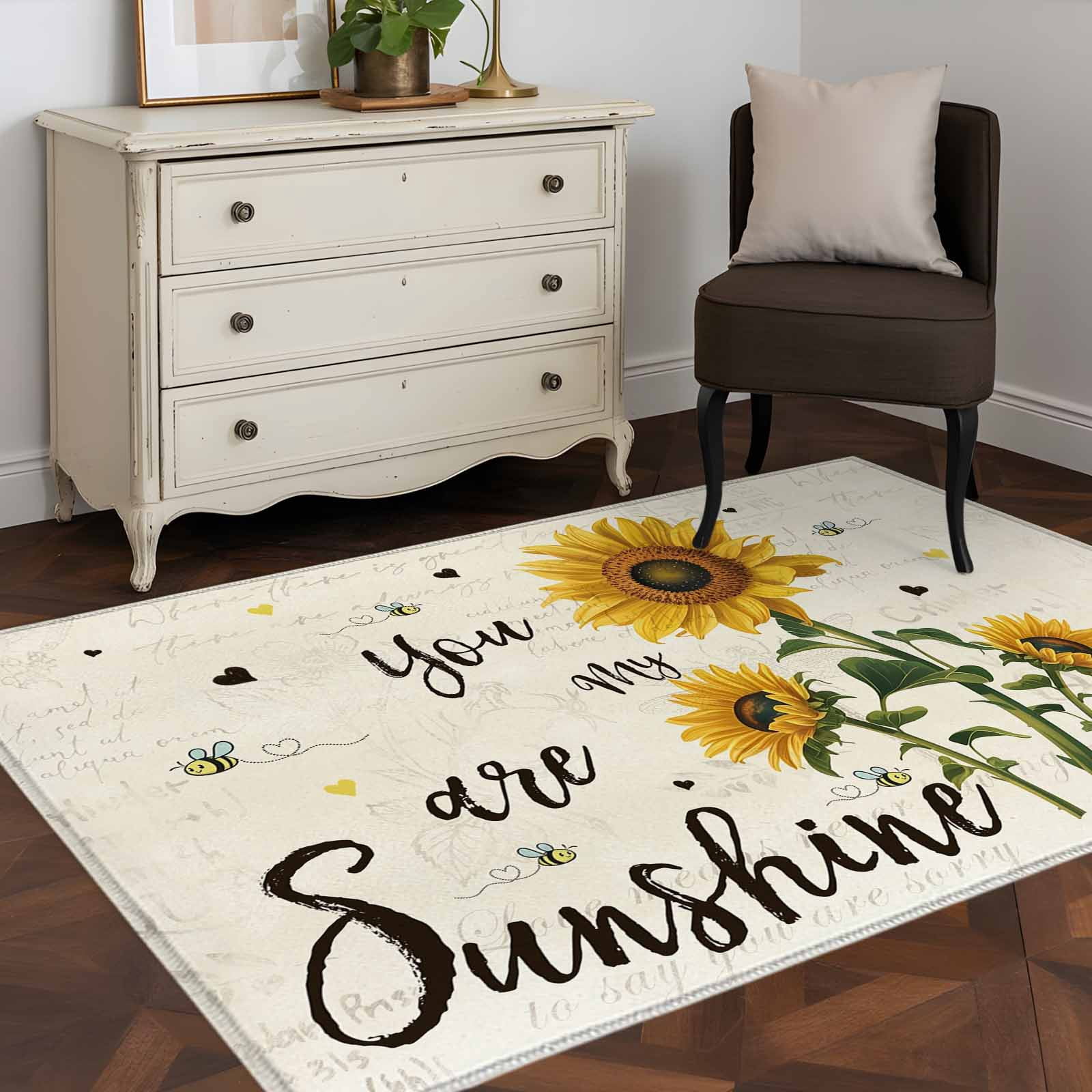 3'x5' Area Rugs, Sunflowers Pastoral Indoor Outdoor Area Rug for Living ...