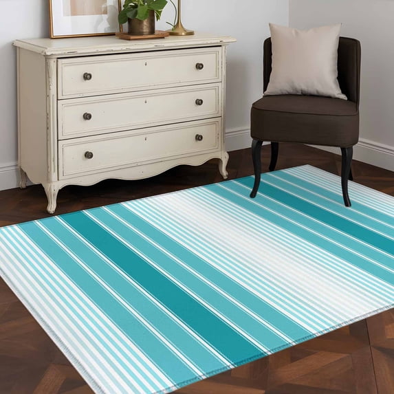 3'x5' Area Rugs, Turquoise Ombre Stripe Indoor Outdoor Area Rug for Living Room Bedroom, Farmhouse Simple Striped Washable Bathroom Rugs Kitchen Floor Carpet Mats Home Decor Aesthetic