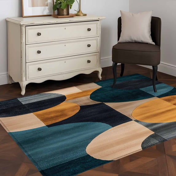 3'x5' Area Rugs, Turquoise Orange Indoor Outdoor Area Rug for Living Room Bedroom, Geometric Modern Abstract Art Washable Bathroom Rugs Kitchen Floor Carpet Mats Home Decor Aesthetic