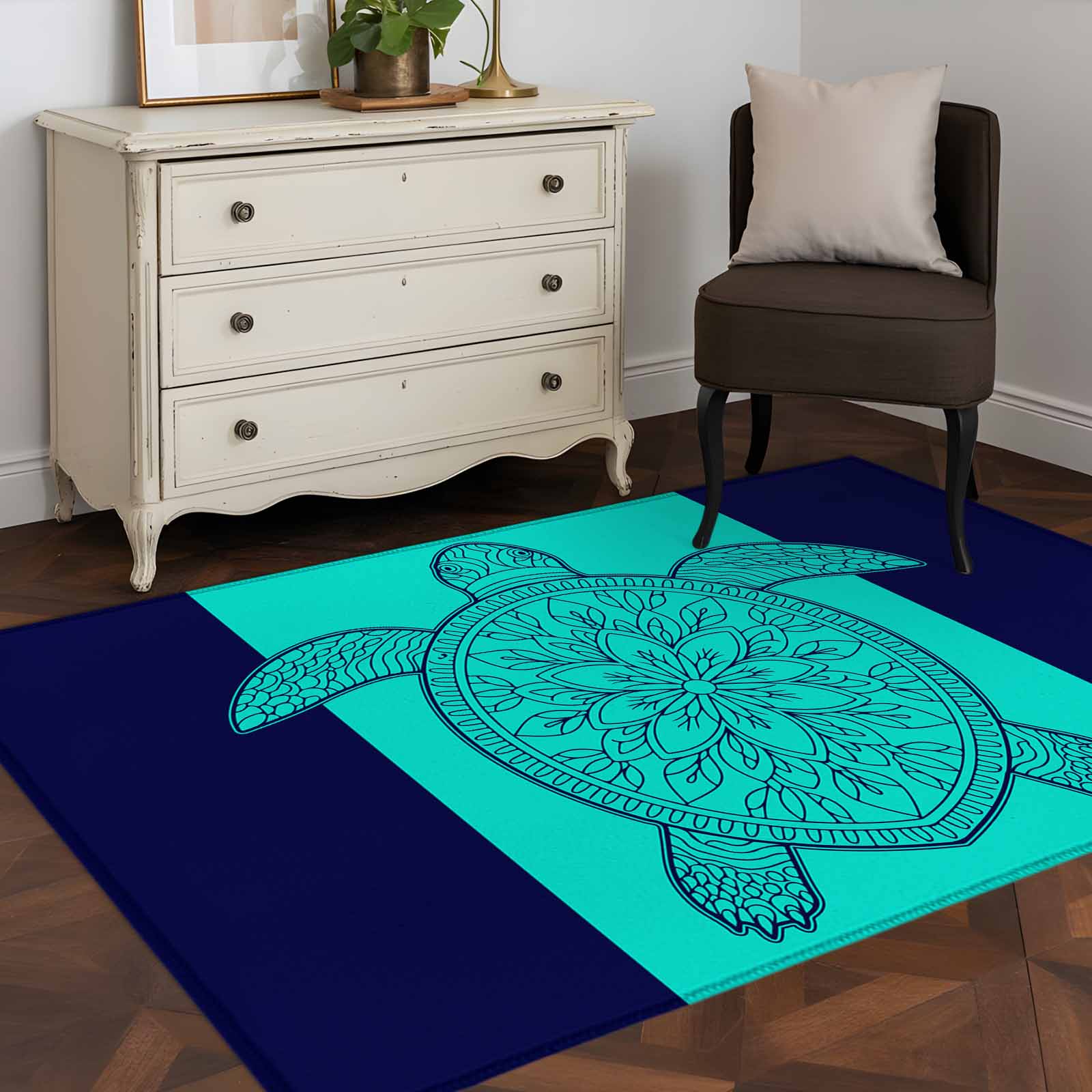 Turtle School Rug 3'x5' Area Rugs, Turtle Mandalas Indoor Outdoor Area Rug for Living ...