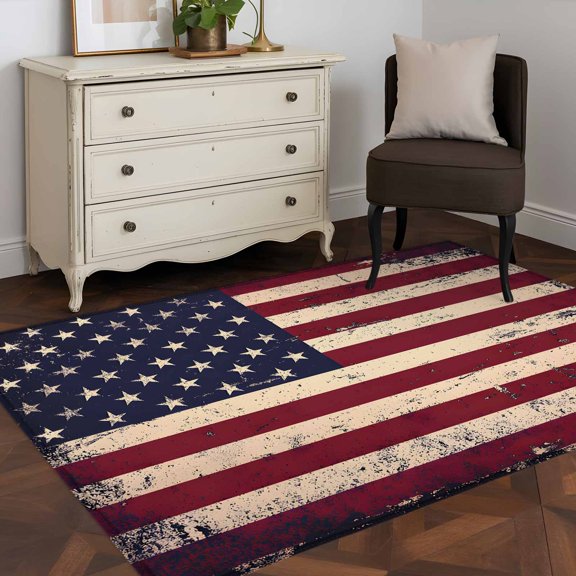 3'x5' Area Rugs, Vintage American Flag Indoor Outdoor Area Rug for Living Room Bedroom, Retro Rustic USA Flag Washable Bathroom Rugs Kitchen Floor Carpet Mats Home Decor Aesthetic