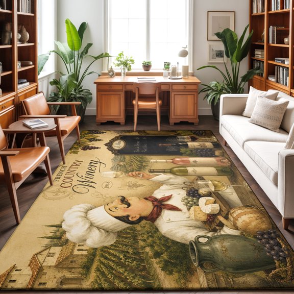 3'x5' Area Rugs, Vintage Chef Indoor Outdoor Area Rug for Living Room Bedroom, Wine Bottles Grapes Farmhouse Washable Bathroom Rugs Kitchen Floor Carpet Mats Home Decor Aesthetic